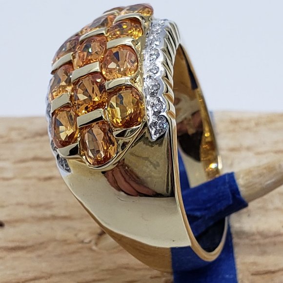 14K Gold ring with orange Sapphires and diamonds - Picture 5 of 13